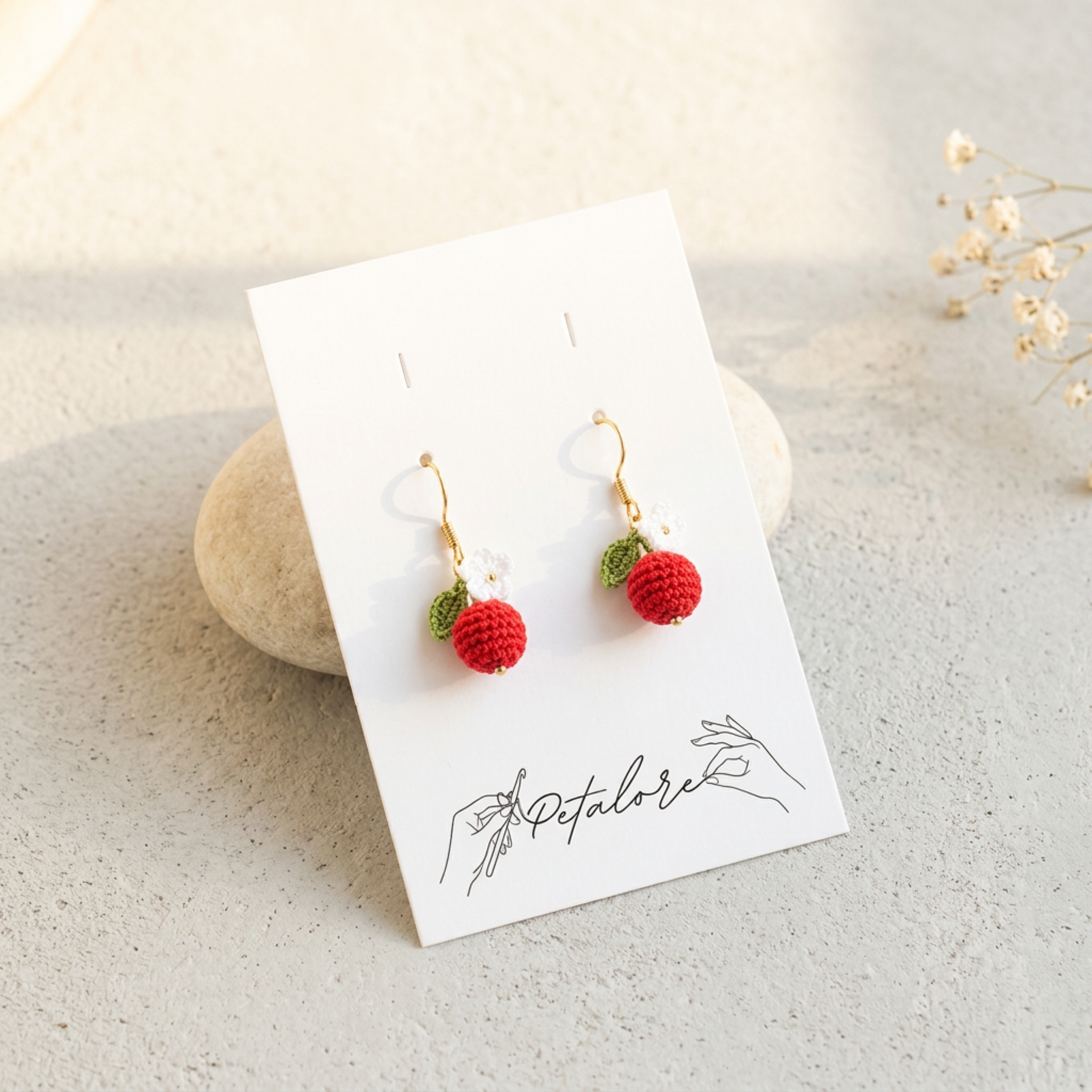 Micro Crochet Berry Earrings on Petalore display card