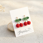 Micro Crochet Cherry Earrings on Petalore display card