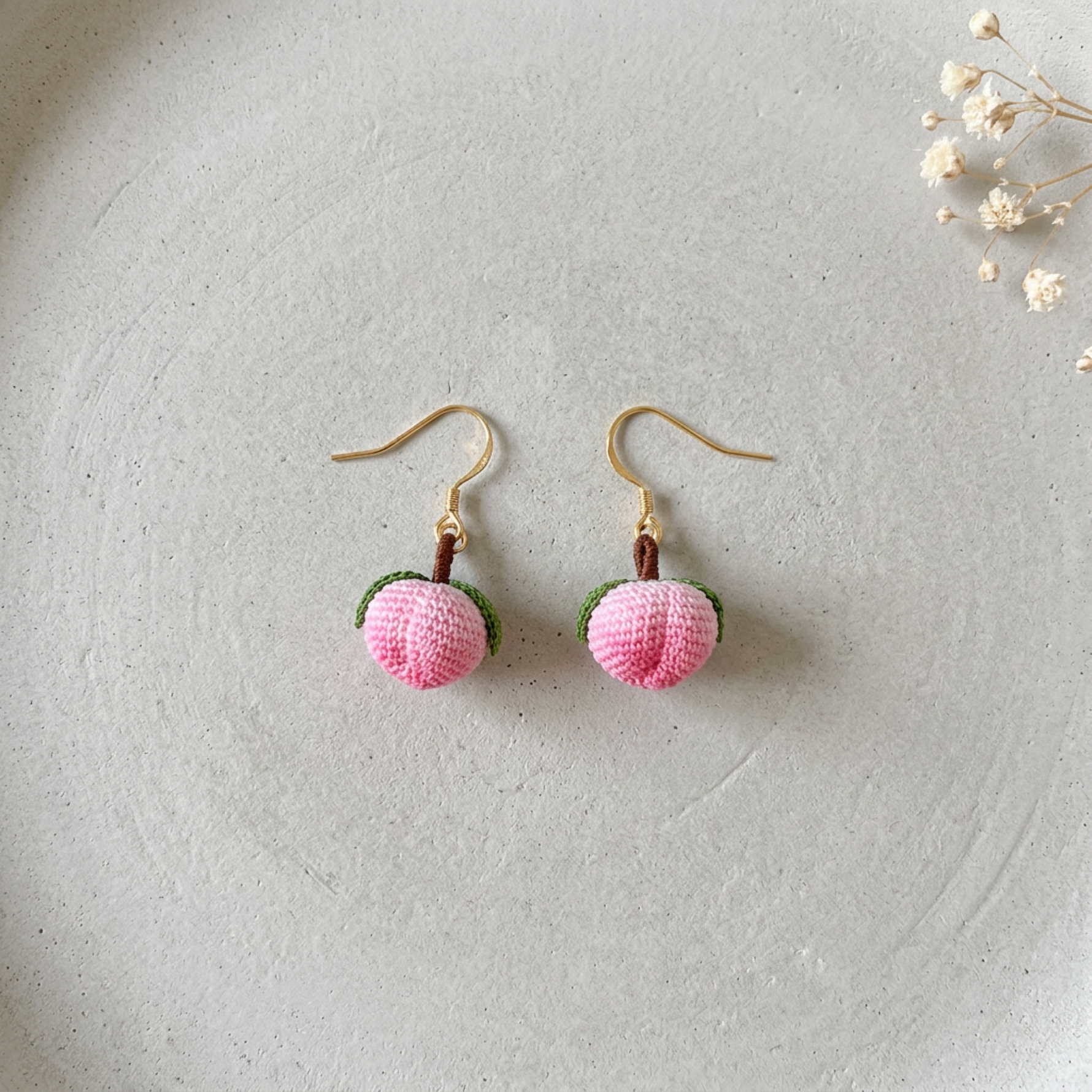 Micro Crochet Peach Earrings