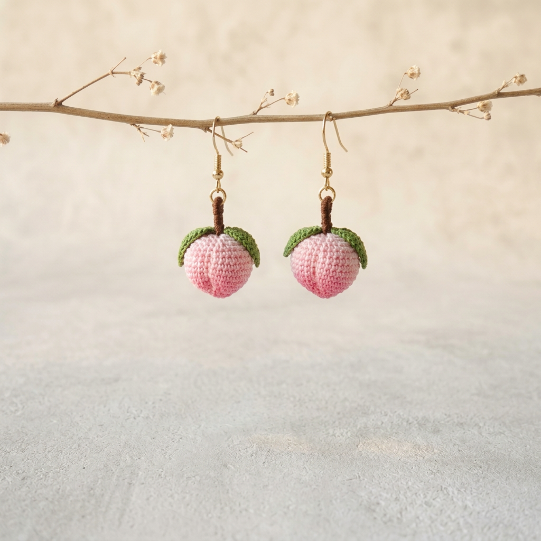 Micro Crochet Peach Earrings
