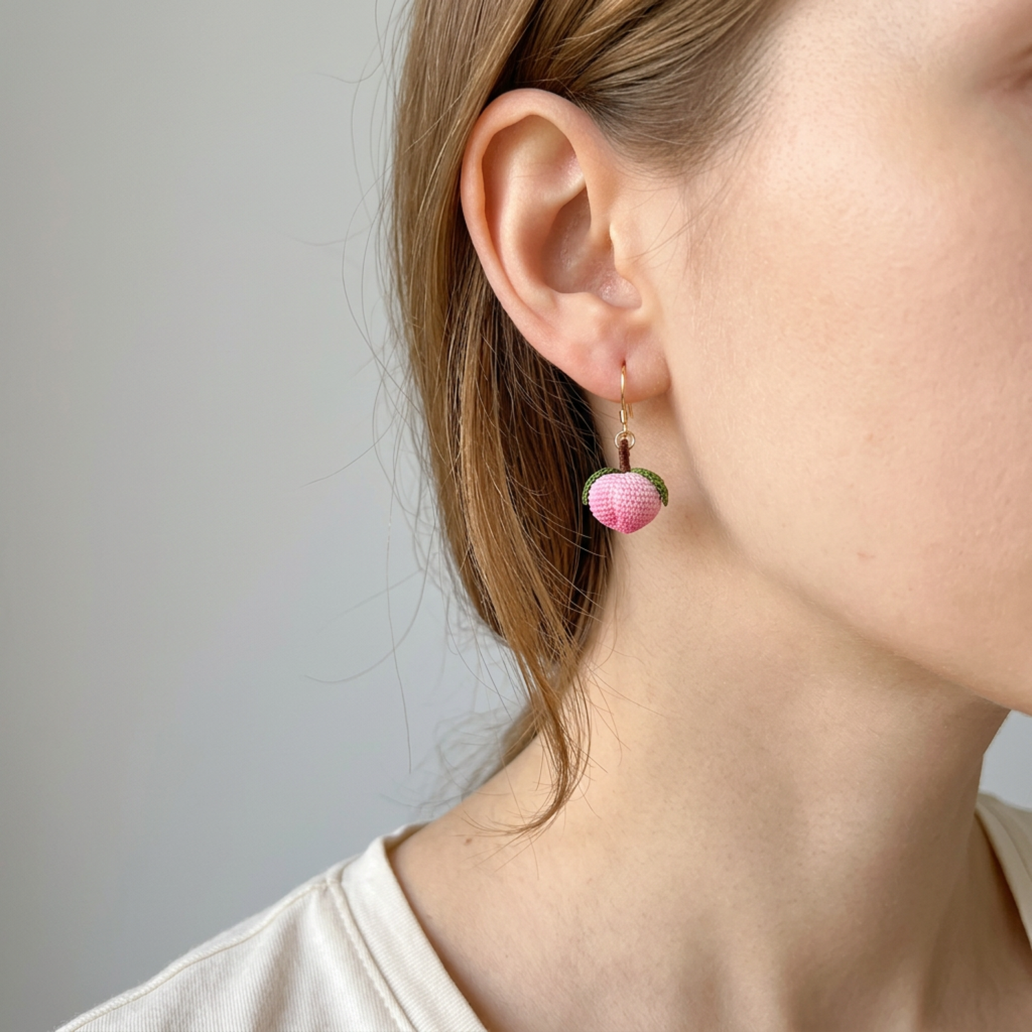 Micro Crochet Peach Earrings