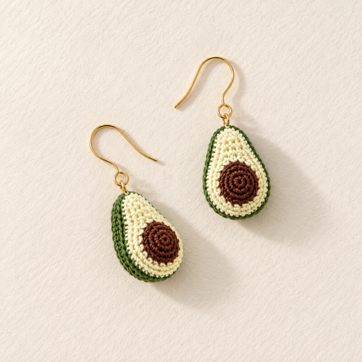 Micro crochet avocado earrings — crochet detail