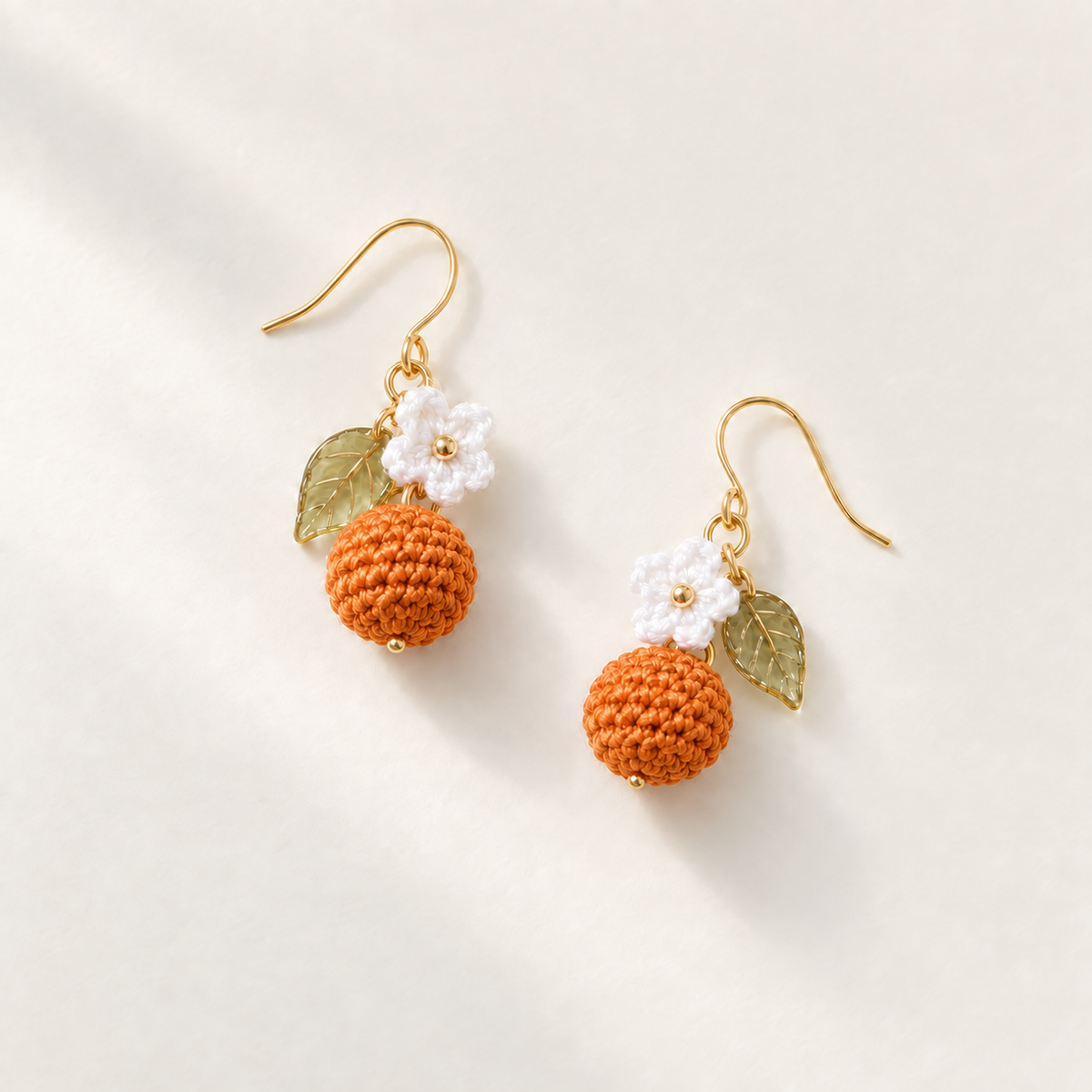 Petalore Orange berry micro crochet earrings — crochet detail view 