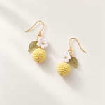 Petalore Lemon Yellow berry micro crochet earrings — crochet detail view 