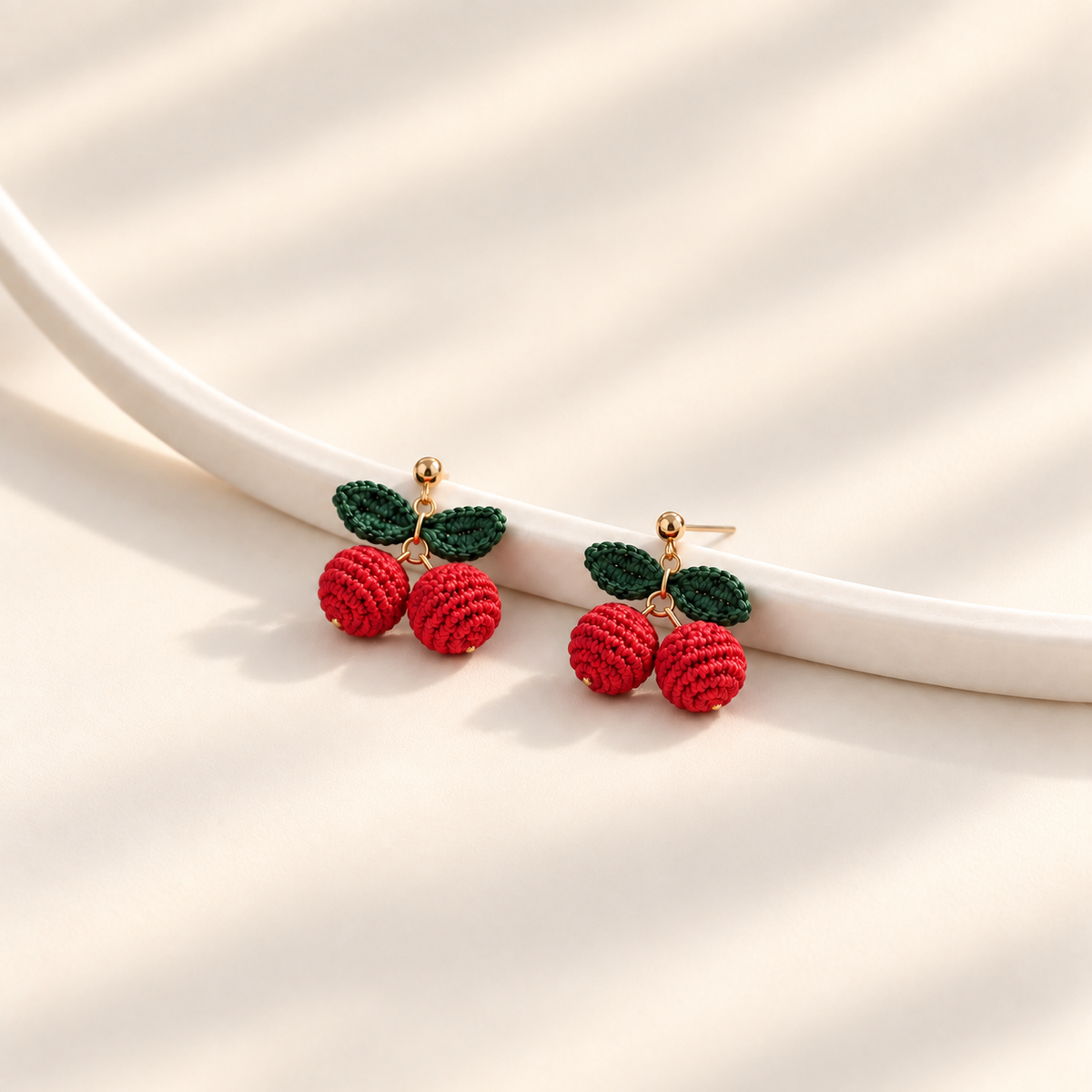 Micro crochet cherry earrings — main view