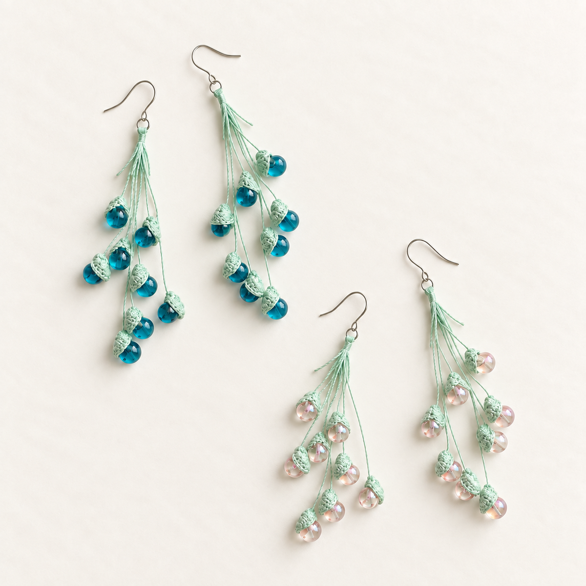 Petalore lily of the valley micro crochet earrings — blue and pink color options
