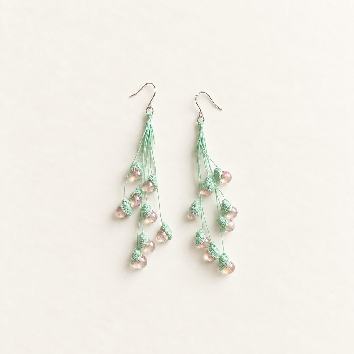 Petalore Pink lily of the valley micro crochet earrings — crochet detail view 