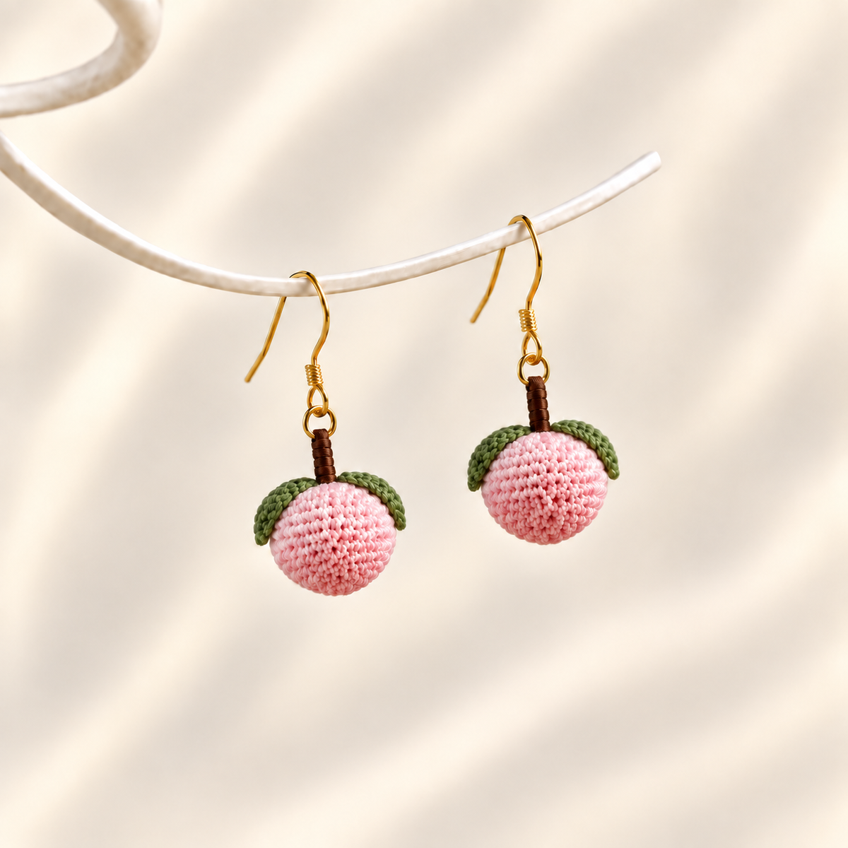 Micro crochet peach earrings — ivory main view