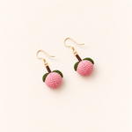 Micro crochet peach earrings — crochet detail