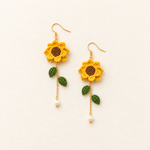 Petalore golden yellow micro crochet sunflower earrings — crochet and chain detail