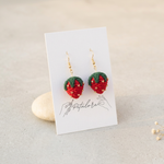 Micro Crochet Strawberry Earrings on Petalore display card